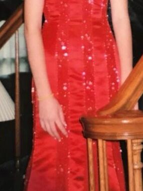 Girls Red Sequin Evening Dress